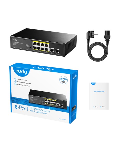 Switch PoE+ 10/100M a 8 Porte con 2 Porte Uplink, FS1010P