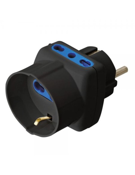 Adattatore Triplo Spina Schuko a Prese Bipasso con Schuko Nero