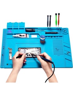 Tappeto da Saldatura e Riparazione Antistatico Antiscivolo Magnetico 45 x 30 cm in Silicone Blu