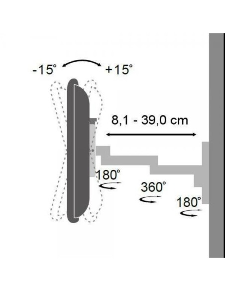 Supporto a muro per TV LED LCD 13-30'' inclinabile 3 snodi silver