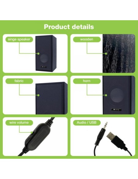 Set Altoparlanti in Legno per Notebook e PC USB2.0 e Jack 3,5mm