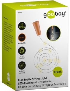 Confezione da 3pz Catena Luminosa per Bottiglie da 10 LED con Timer 2