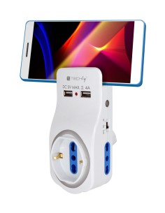 Multipresa 3 Posti e 2 Porte USB con Supporto per Smartphone e Luce Notturna