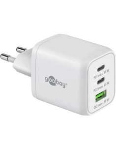 Nano Caricatore Alimentatore GaN 2xUSB-C™ (PD) + USB-A (QC) da Muro 65W Bianco