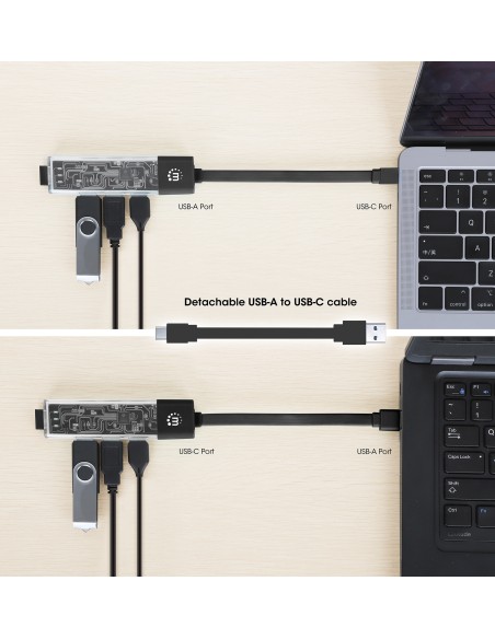 Hub Combo USB 3.2 USB-C™ e USB-A 4 Porte Nero Trasparente