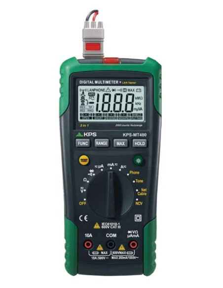 Multimetro Digitale per test cavi tefefonici e LAN di 2000 Counts, KPS-MT480