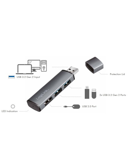 Hub USB 3.2 Gen2 3 Porte tipo A compatto