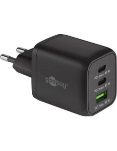 Nano Caricatore Alimentatore GaN 2xUSB-C™ (PD) + USB-A (QC) da Muro 65W Nero