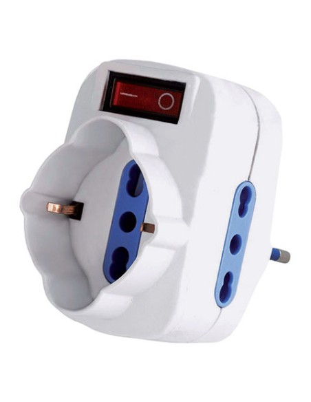 Adattatore rotante spina 16A 2 Prese 2P+T 10/16A bipasso+1 Presa bipasso/schuko MKC con interruttore