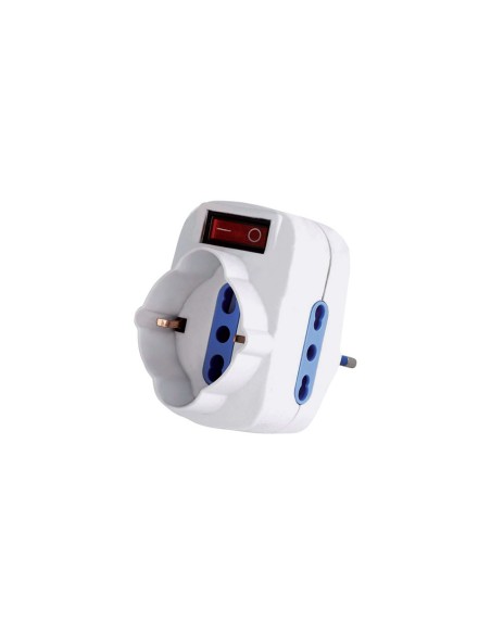Adattatore rotante spina 16A 2 Prese 2P+T 10/16A bipasso+1 Presa bipasso/schuko MKC con interruttore