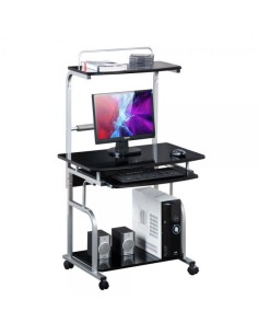 Scrivania Mobile per PC Stampante con Tastiera Estraibile Nero Lucido