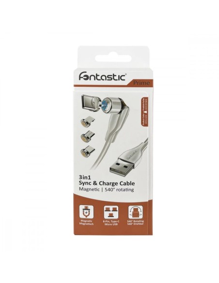 Cavo Magnetico di Ricarica 3 in 1 USB-C™ Micro USB e 8 pin con LED 1.2m