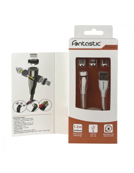 Cavo Magnetico di Ricarica 3 in 1 USB-C™ Micro USB e 8 pin con LED 1.2m