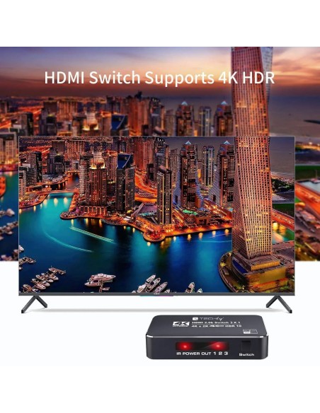 Switch HDMI 2.0b 3in 1out 4K HDR HDCP2.2 con Telecomando