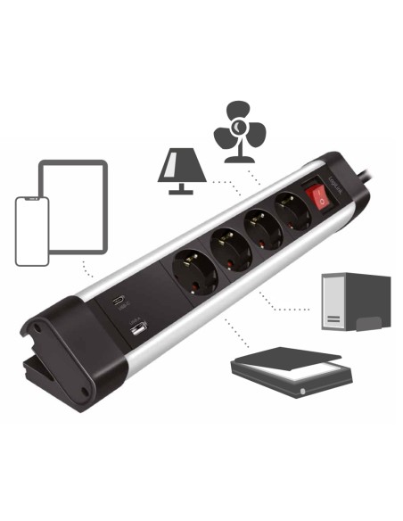 Presa Multipla a 4 vie con Presa USB-C™ PD e USB-A QC per la Ricarica Veloce