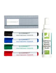 Starter Kit per lavagna bianca Q-Connect 4 pennarelli ass./cancellino pelabile/ liquido pulizia 250 ml in blister