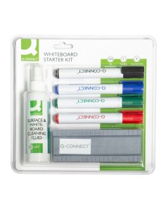 Starter Kit per lavagna bianca Q-Connect 4 pennarelli ass./cancellino pelabile/ liquido pulizia 250 ml in blister 2