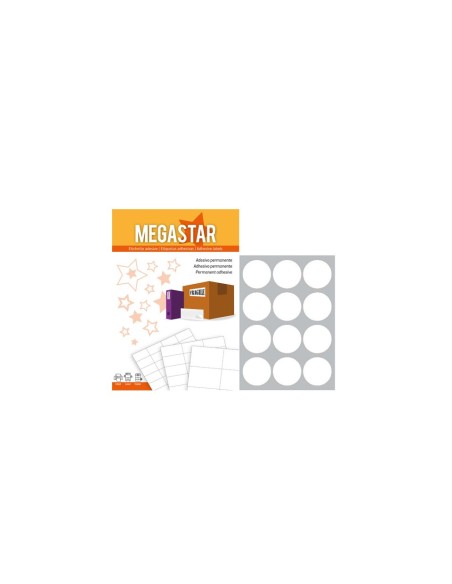 Etichette bianche rotonde con margini Megastar 12 et./foglio conf. da 100 fogli d.60 mm - LP4MS-60