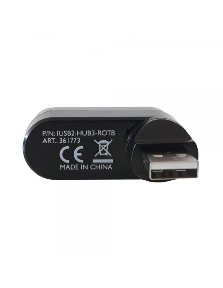 Mini Hub Rotante con 3 Porte USB 2.0 Nero