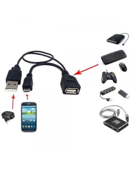 Cavo USB A F 2.0 OTG Micro USB M con Alimentazione USB, 30cm Nero