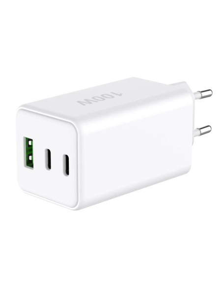 Caricatore Alimentatore GaN 100W 2x USB-C™ 1x USB-A Power Delivery Fast Charger Bianco