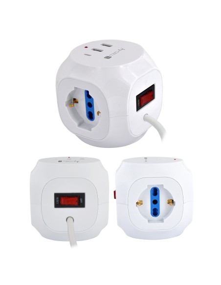 Multipresa a Cubo 3 Posti con 2 Porte USB-A e 1 USB-C™ QC3.0