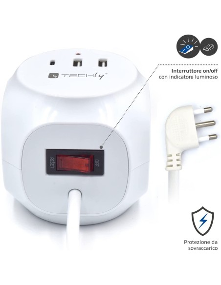 Multipresa a Cubo 3 Posti con 2 Porte USB-A e 1 USB-C™ QC3.0