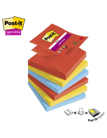 Ricariche di foglietti Post-it® Super Sticky Z-Notes Playful - conf. 6 blocchetti 90 ff 76x76 mm R330-6SS-PLAY