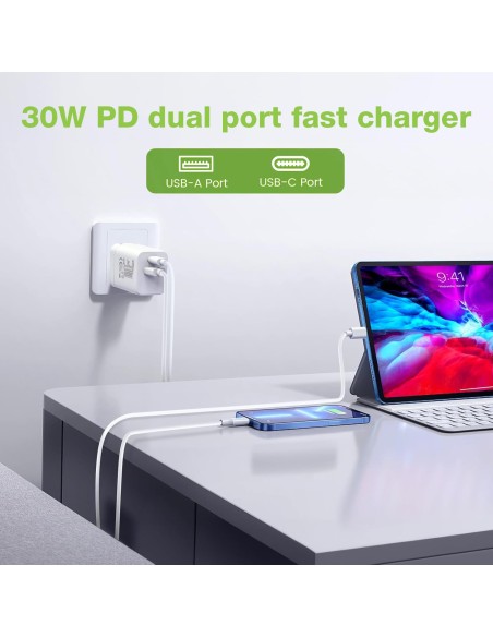 Caricatore Alimentatore GaN USB-C™ 30W e USB-A QC3.0 da Muro