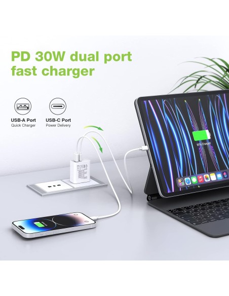 Caricatore Alimentatore GaN USB-C™ 30W e USB-A QC3.0 da Muro