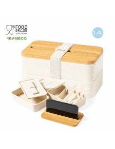 Lunch box Graftan a 2 scomparti con posate, porta smartphone e coperchio in bambù 1,4 L - 1479 2