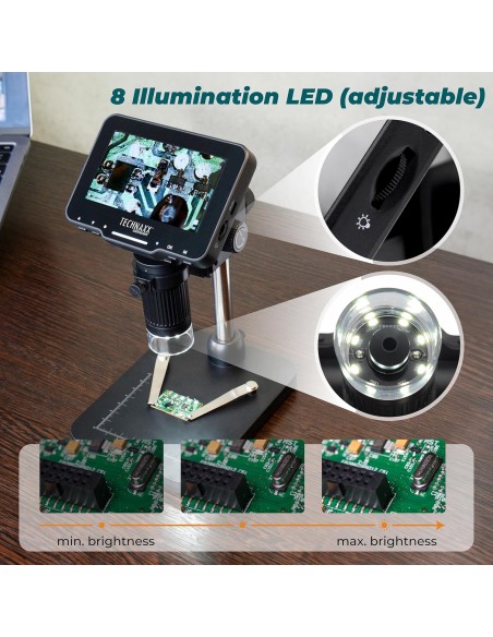 Microscopio Digitale con Display 4,3 Pollici 720p a 8 LED, TX-277