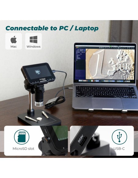 Microscopio Digitale con Display 4,3 Pollici 720p a 8 LED, TX-277