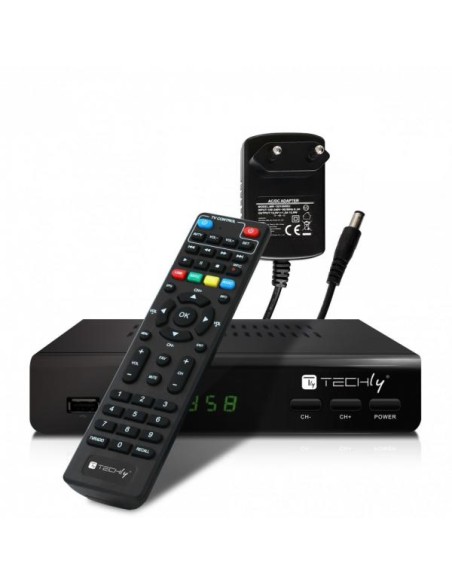 Decoder Ricevitore Digitale Terrestre DVB-T/T2 H.265 HEVC 10bit Metallo con Telecomando Universale 2 in 1 con Alimentatore 12V
