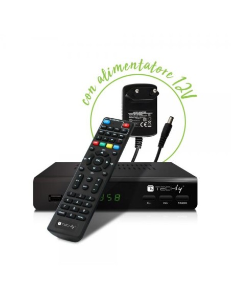 Decoder Ricevitore Digitale Terrestre DVB-T/T2 H.265 HEVC 10bit Metallo con Telecomando Universale 2 in 1 con Alimentatore 12V