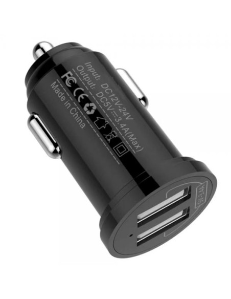 Mini Caricatore da Auto 2 Porte USB-A 17W/3.4A Nero