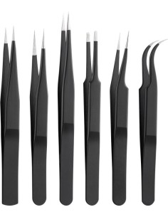 Kit 6 Pinzette di Precisione a Punta Piatta a Croce e Antistatiche in acciaio INOX