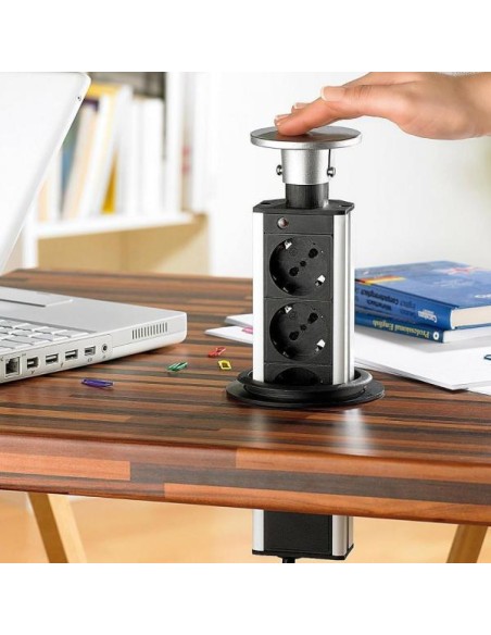 Multipresa da Scrivania 3 vie Pop-Up a Scomparsa con 2 USB