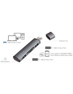 Hub USB3.2 Gen2 2 Porte USB A con Lettore di Schede Card Reader 2