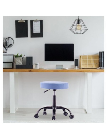 Sgabello Girevole con Ruote Altezza Regolabile Tessuto Sfoderabile Blu