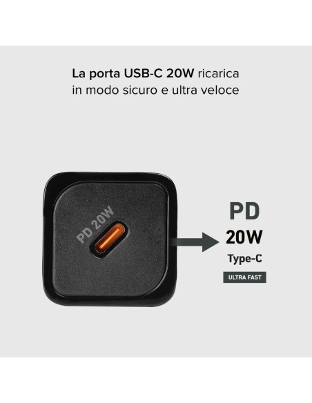 Caricatore da parete SBS GaN 1x Type-C PD 20W - nero - TETRGAN1C20K