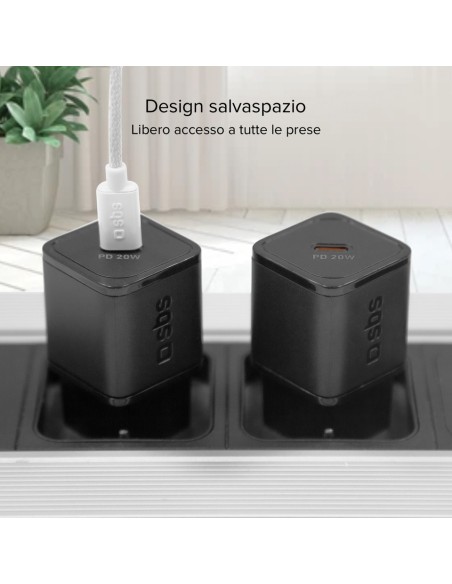 Caricatore da parete SBS GaN 1x Type-C PD 20W - nero - TETRGAN1C20K