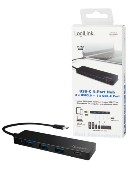 Hub USB-C 3.2 Gen1 SuperSpeed 3 Porte USB-A 1 porta USB-C Nero