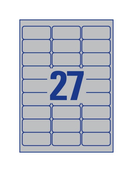 Etichette permanenti poliestere argento Avery 63,5x29,6 mm - 27 et/foglio - laser monocolore conf. 100 ff L6011-100