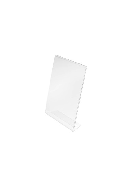 Porta-avvisi deflecto® A4 verticale in polistirene con base a L trasparente 47401