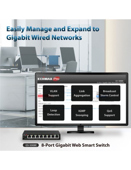 Smart Switch Web Gigabit 8 porte, GS5008E