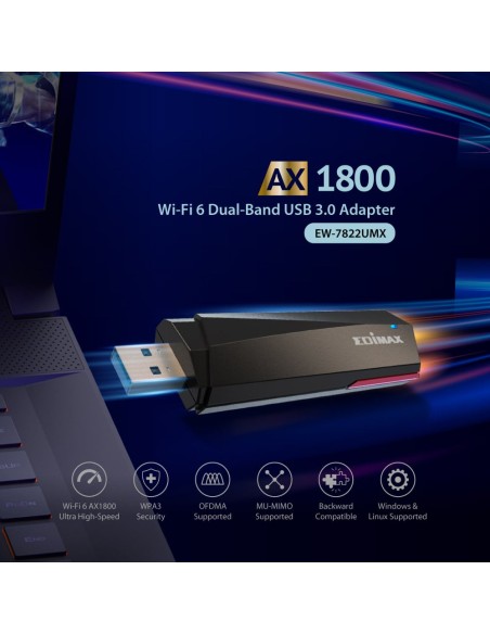 Adattatore AX1800 Wi-Fi 6 Dual-Band USB 3.0, EW-7822UMX