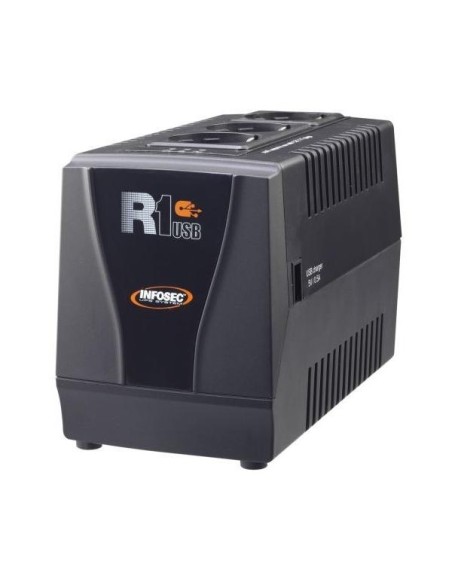 Regolatore automatico di tensione R1 USB 600VA con 3 Prese Schuko Nero