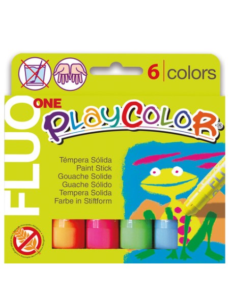 Playcolor tempera solida in stick 6 colori assortiti fluo - 10 gr 10431