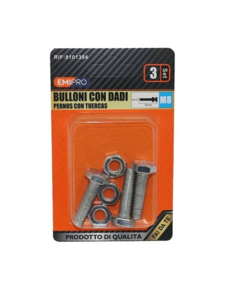 Bulloni con dadi Emi M8 - conf. 3 pezzi